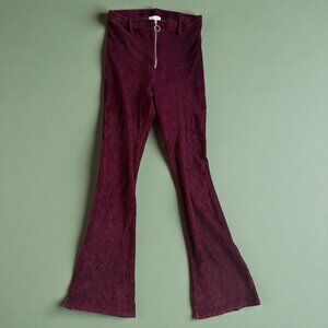 TOPSHOP Cranberry Textured Flare Leg High Waist Pull On Pants Size 10 Tall